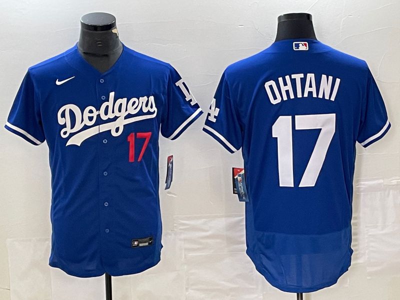 Men Los Angeles Dodgers #17 Ohtani Blue Nike Elite MLB Jersey style 2
